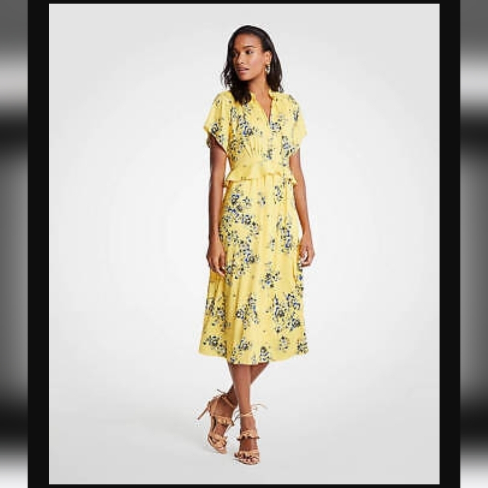 Ann Taylor Sunny Days Yellow Floral Midi Dress Size 00P